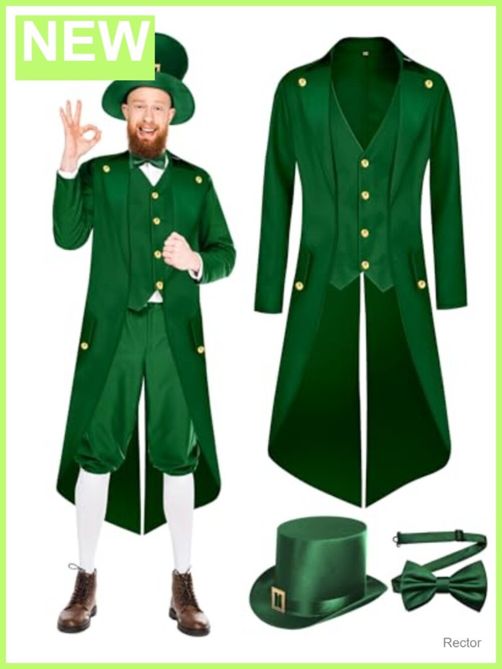 3PC St. Patrick's Day Leprechaun Costume Men Steampunk Top Hat Bow Tie